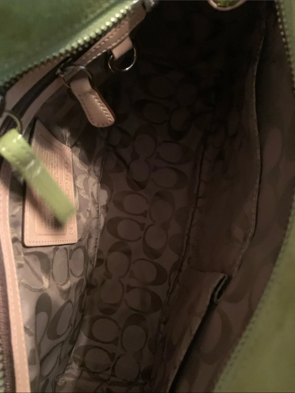 Coach Green Suede Tote with Beige Lined Handles